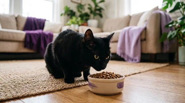 Gato comendo ração Super Premium para gatos.