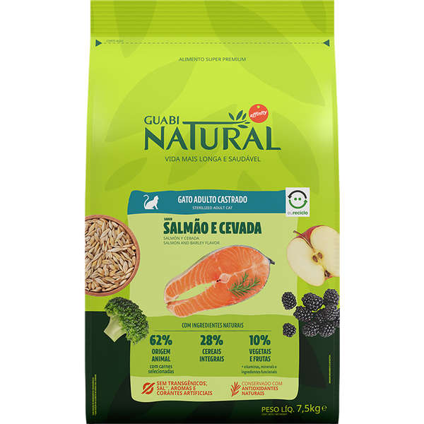 Ração Guabi Natural Salmão e Cevada para Gatos Adultos Castrados
