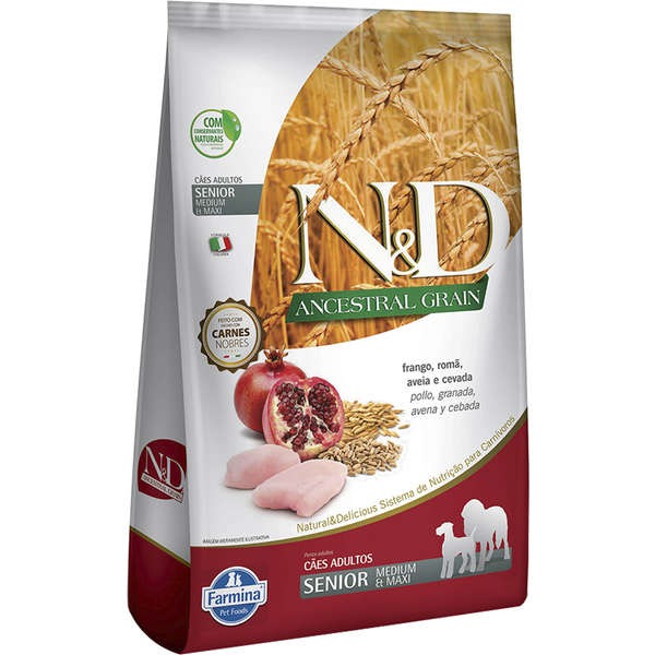 Ração Farmina N&D Ancestral Grain Frango Cães Idosos Raças Médias