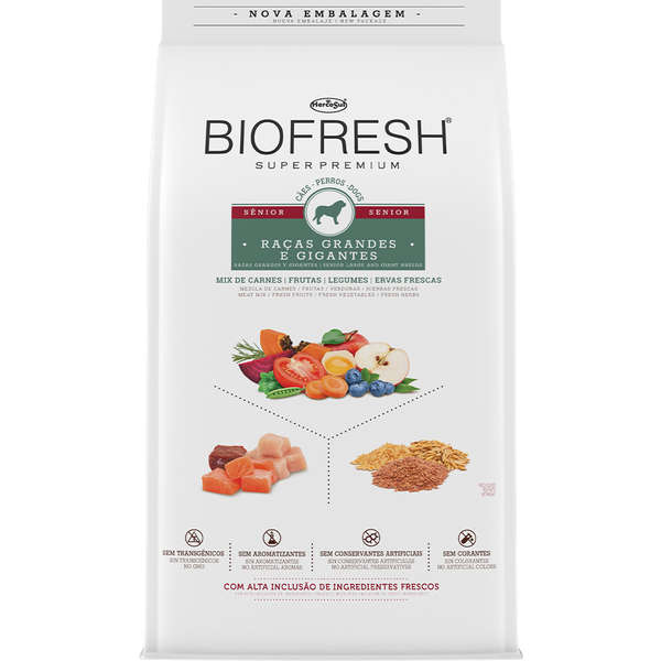 Ração Seca Biofresh Mix de Carne, Frutas, Legumes e Ervas Frescas Cães Sênior de Raças Grandes e Gigantes