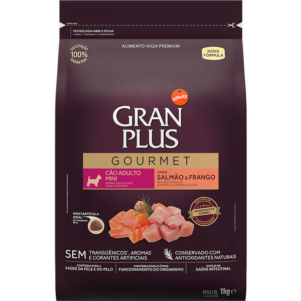 Ração Seca GranPlus Gourmet Salmão & Frango para Cães Adultos Raças Mini
