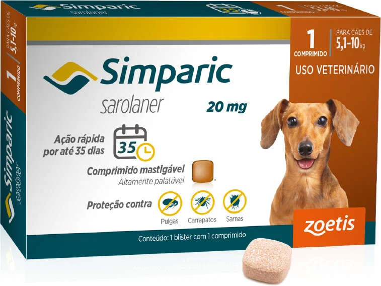 Simparic 20 mg — para cães de 5,1 a 10 kg