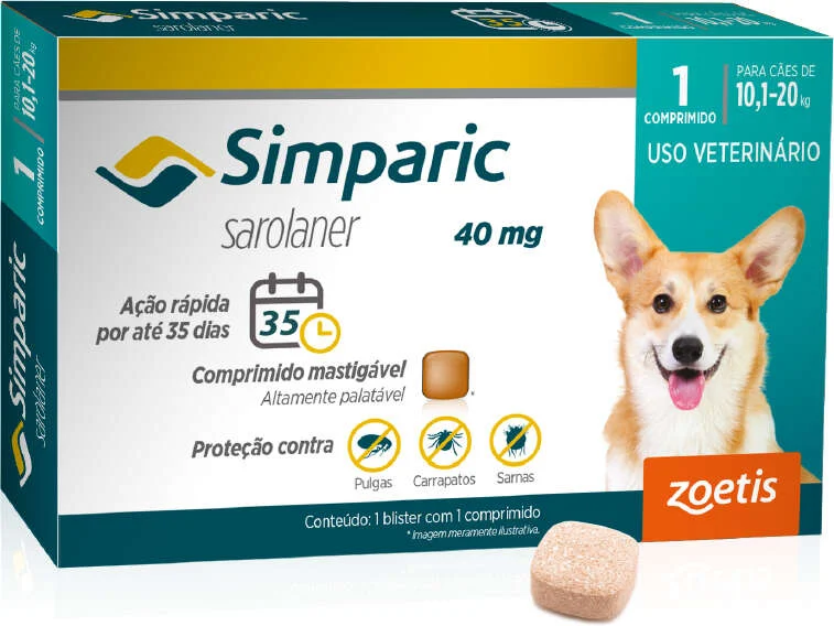 Simparic 40 mg — para cães de 10,1 a 20 kg