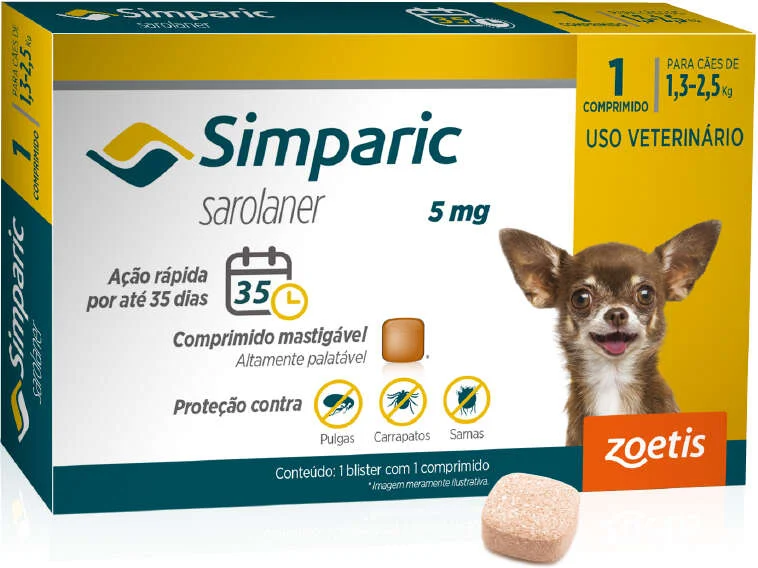 Simparic 5 mg — para cães de 1,3 a 2,5 kg
