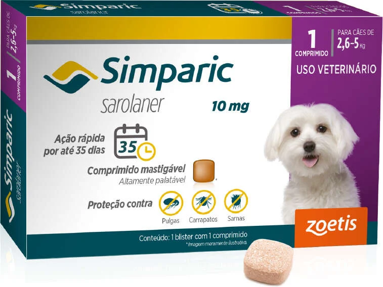 Simparic 10 mg — para cães de 2,6 a 5 kg