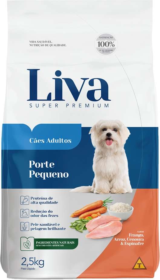 Ração Liva para cães adultos de raças pequenas.