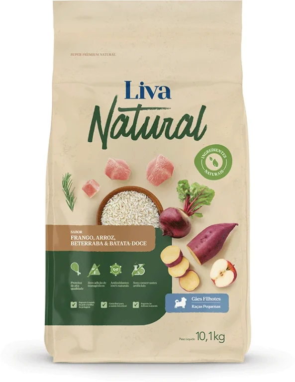 Ração Liva Natural Frango e Batata Doce para Cães Filhotes de Raças Pequenas 