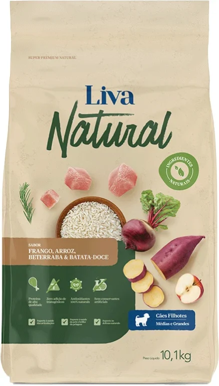 Ração Liva Natural Frango e Batata Doce para Cães Filhotes de Raças Médias e Grandes 