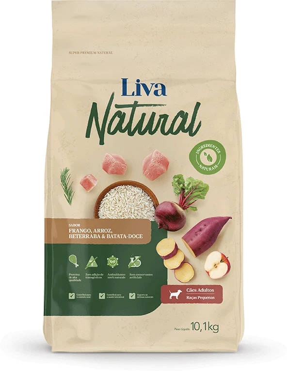 Ração Liva Natural Frango e Batata Doce Cães Adultos Raças Pequenas 