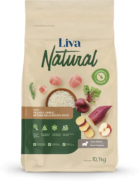 Ração Liva Natural Frango e Batata Doce para Cães Sênior de Raças Pequenas 