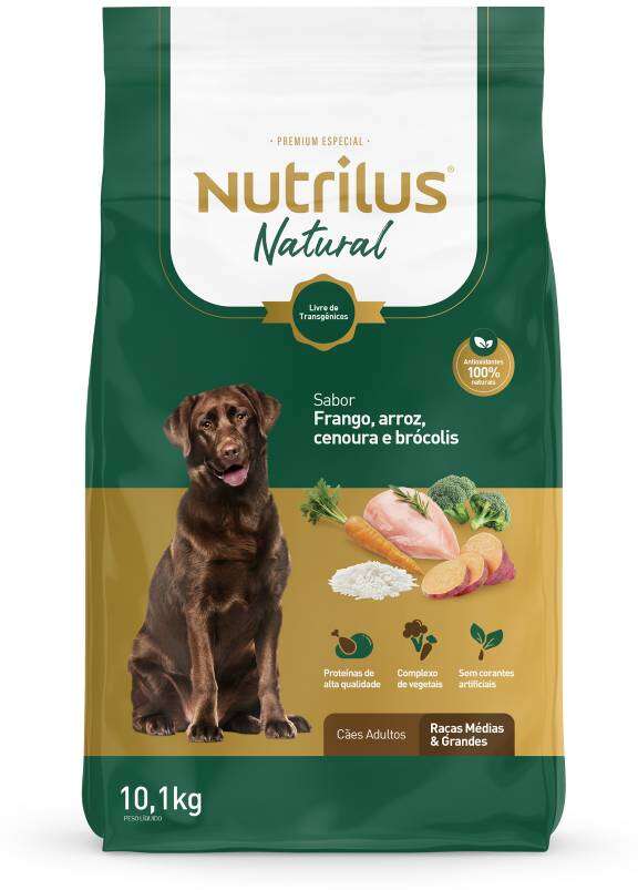 Ração Seca Nutrilus Natural Frango e Arroz para Cães Adultos Raças Médias e Grandes