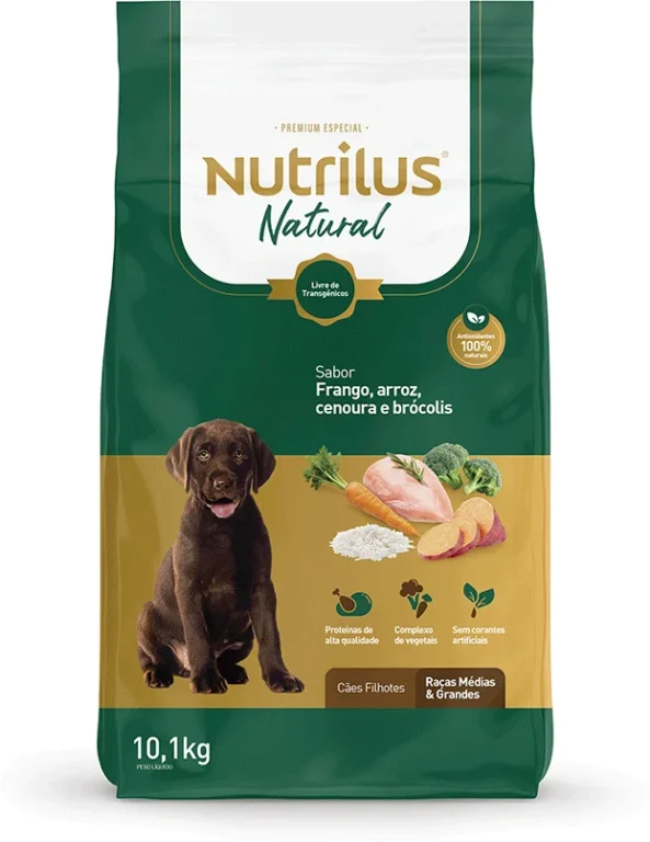 Ração Seca Nutrilus Natural Frango e Arroz para Cães Filhotes Raças Médias e Grandes