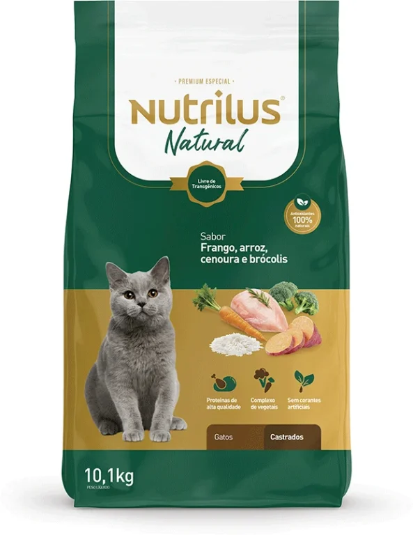 Ração Seca Nutrilus Natural Sabor Frango e Arroz para Gatos Adultos Castrados