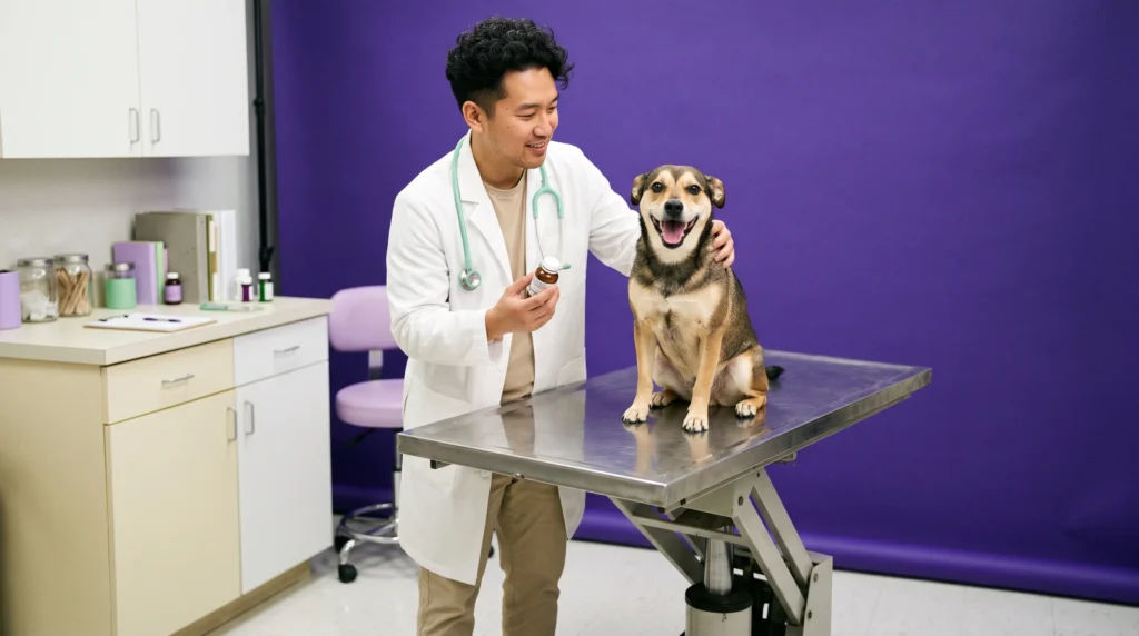 benazepril para cachorro na mão de médico-veterinário que analisa cachorro